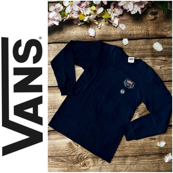 VANS Crested Shaper Long Sleeve T-Shirt Size Small Navy Blue NEW - Picture 2 of 7